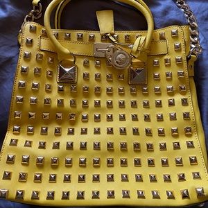 Michael Kors Yellow Studded Hamilton Tote Large
